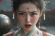 西施流眼泪翻白眼咬铁球，一幅颠覆传统美学的视觉冲击